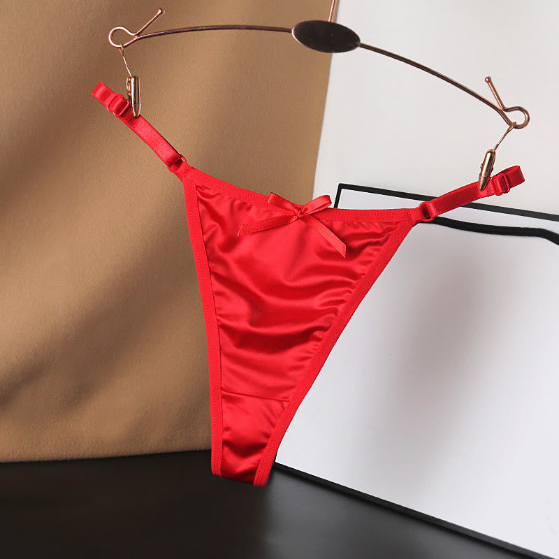 Silky Satin Bow Thong Panties(4 Packs) - Red - L - image 14