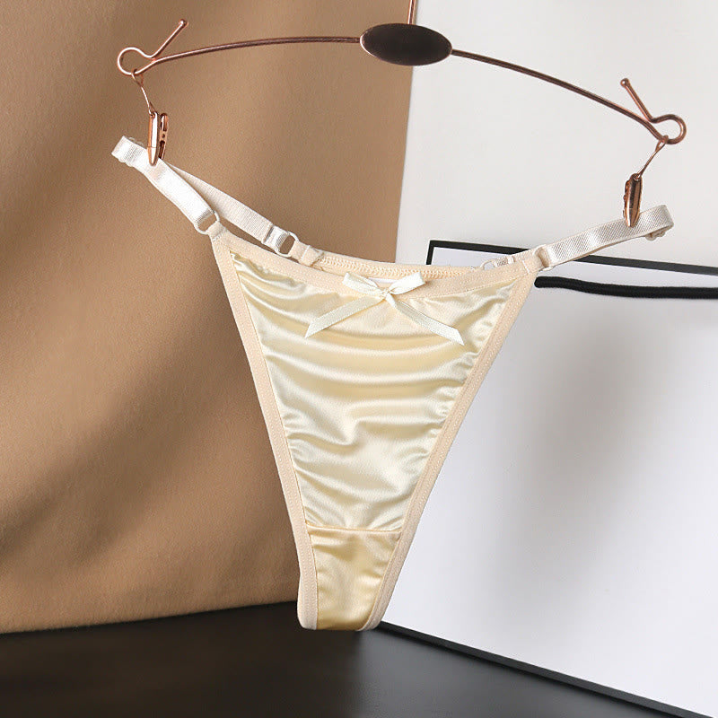 Silky Satin Bow Thong Panties(4 Packs) - Apricot - L - image 13