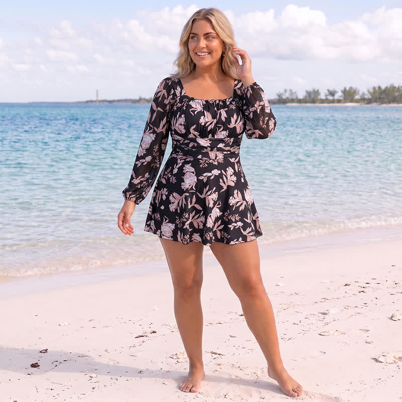 Floral Square Neck Swim Dress - image 1