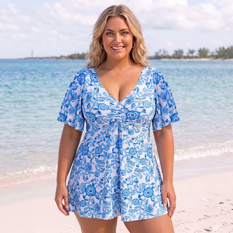 Tropical Floral Cover Up Swim Dress - B - 5XL - image 4