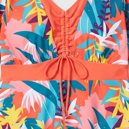 Tropical Bloom V Neck Open Back Swim Dress - image 13