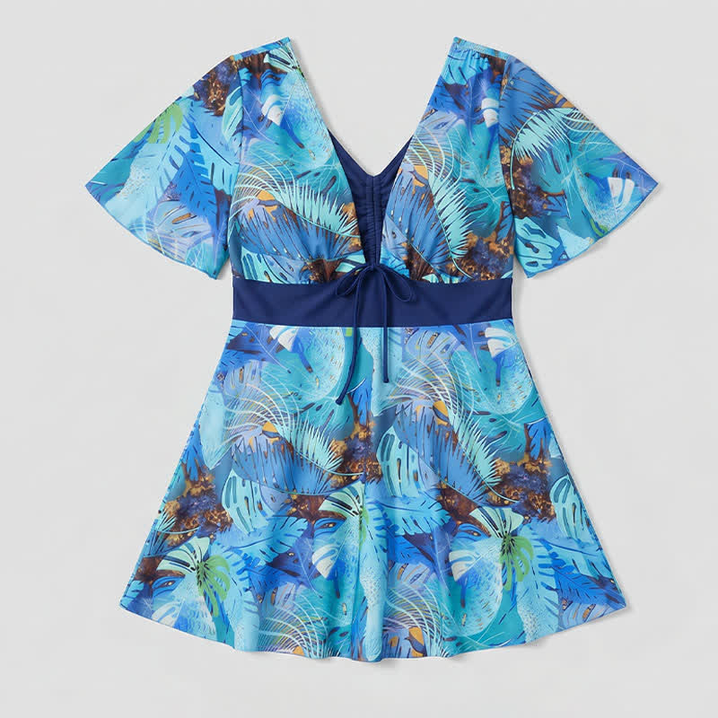 Tropical Bloom V Neck Open Back Swim Dress - image 12