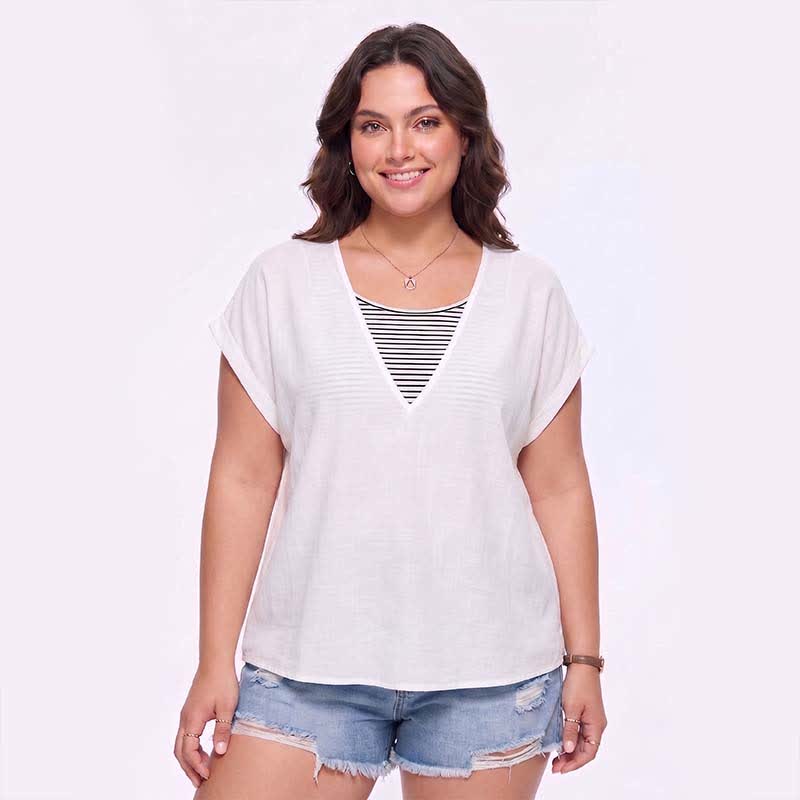 Plus Size Mesh Back Top - White - 5XL - image 2