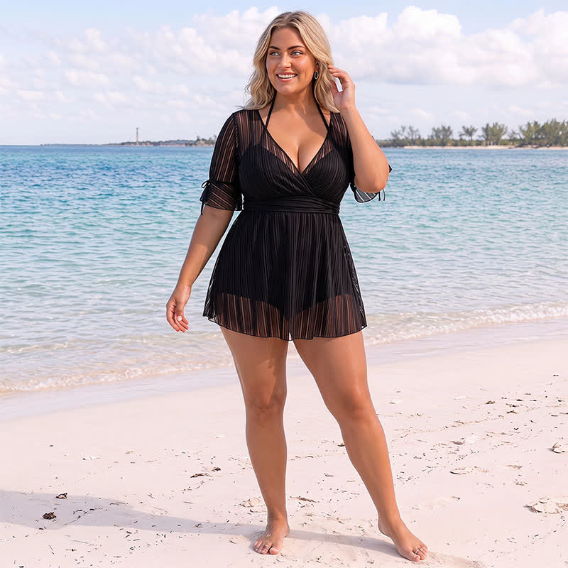 Black Sheer Wrap Swim Dress - image 2