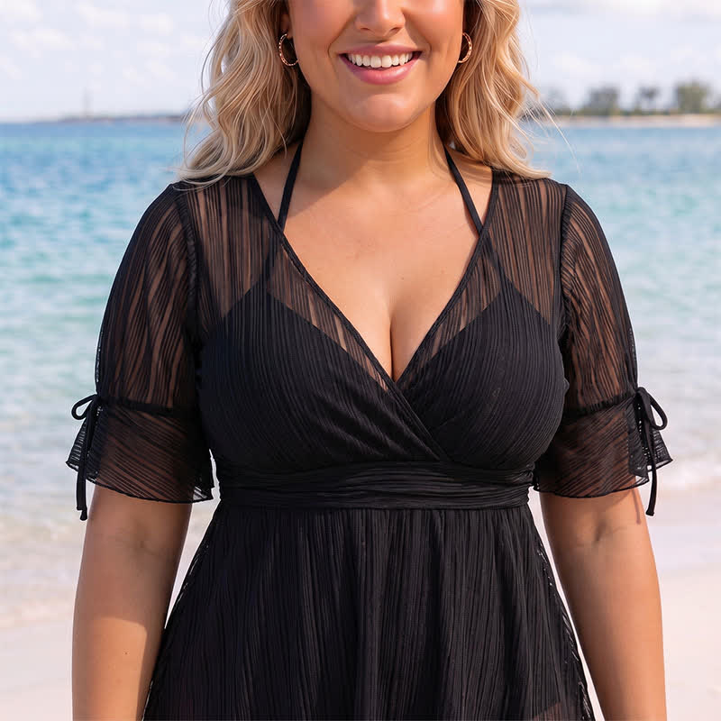 Black Sheer Wrap Swim Dress - image 1
