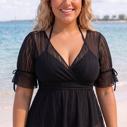 Black Sheer Wrap Swim Dress - image 1