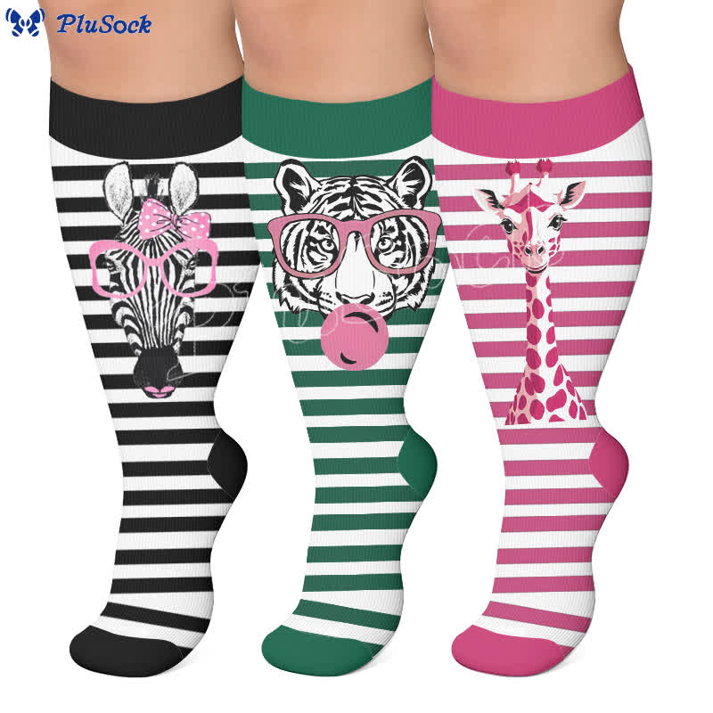 Plus Size Zebra Bow Stripe Compression Socks - image 0