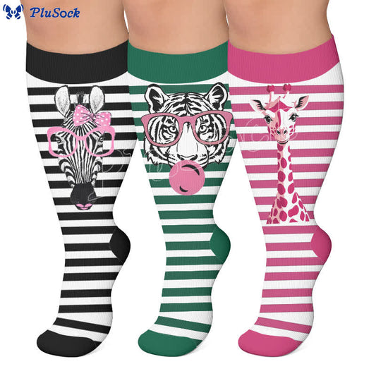 Plus Size Zebra Bow Stripe Compression Socks - image 0