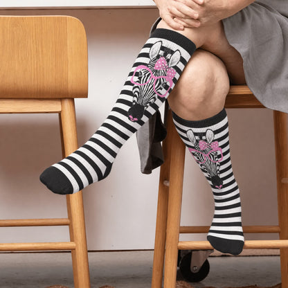 Plus Size Zebra Bow Stripe Compression Socks - Black(1 Pair) - 4XL - image 1