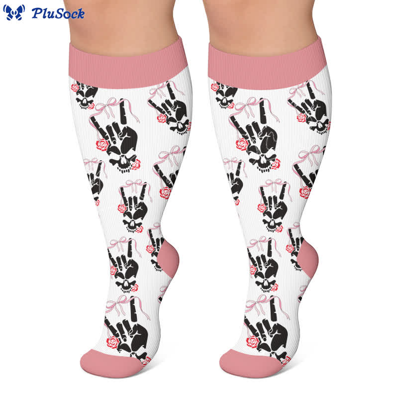 Plus Size Heart Bow Skull Compression Socks - image 5