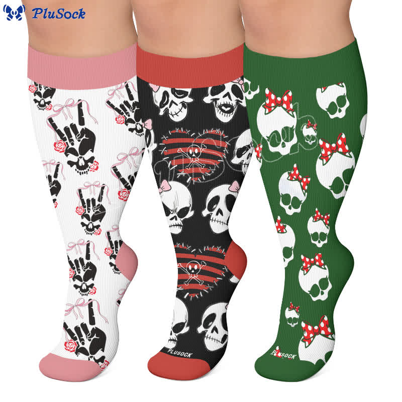 Plus Size Heart Bow Skull Compression Socks - image 0