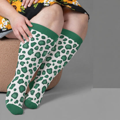 Plus Size Wild Leopard Compression Socks - Green(1 Pair) - 4XL - image 2