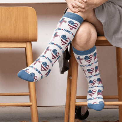 Plus Size Patriotic Heart Compression Socks - Blue(1 Pair) - 4XL - image 1