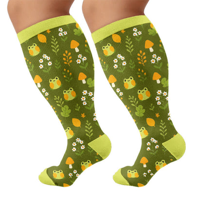 Plus Size Frog Cow Rabbit Compression Socks - Olive Green(1 Pair) - 4XL - image 8