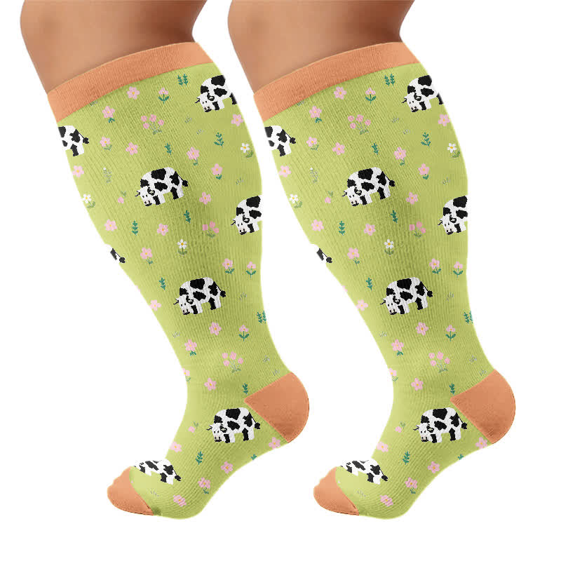 Plus Size Frog Cow Rabbit Compression Socks - Green(1 Pair) - 4XL - image 9