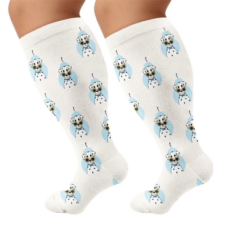 Plus Size Dalmatian Cat Compression Socks - Beige(1 Pair) - 4XL - image 8