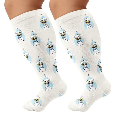 Plus Size Dalmatian Cat Compression Socks - Beige(1 Pair) - 4XL - image 8