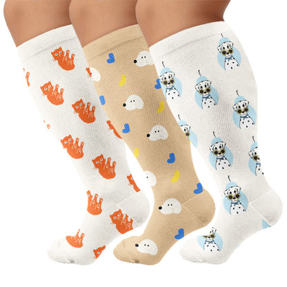 Plus Size Dalmatian Cat Compression Socks - Multicolor(3 Pairs) - 4XL - image 4