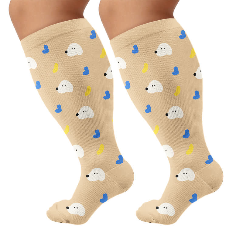 Plus Size Dalmatian Cat Compression Socks - Khaki(1 Pair) - 4XL - image 10