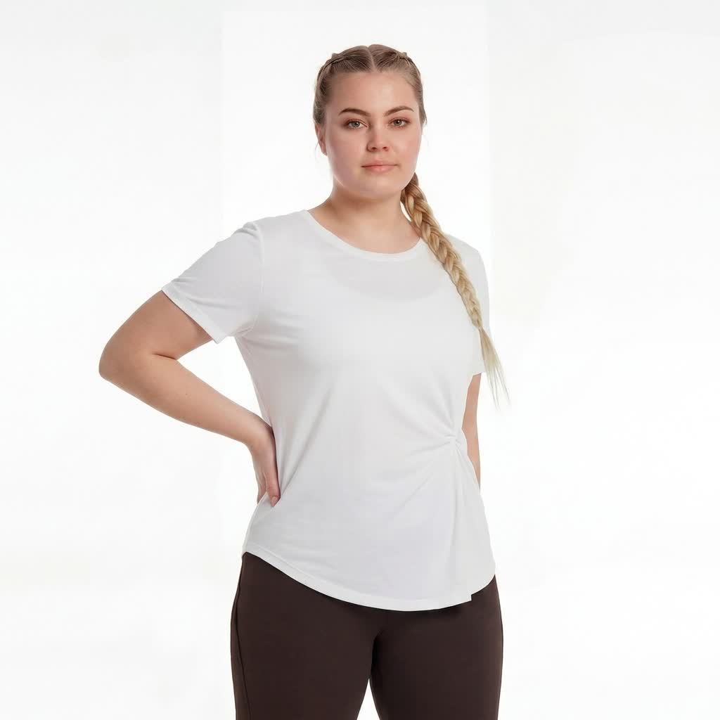 Plus Size Ruched Side Tee - White - 4XL - image 2