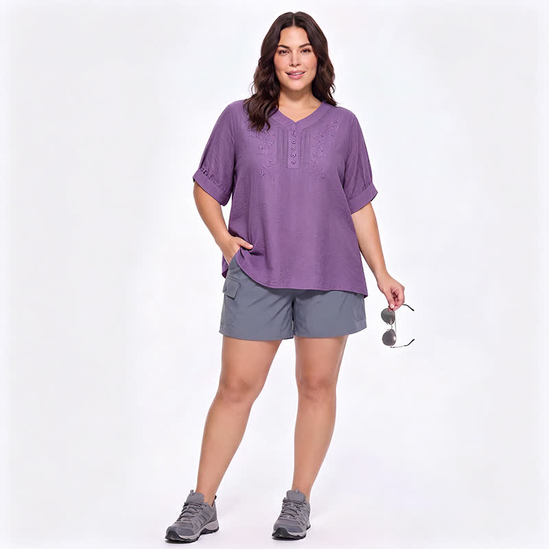 Plus Size Embroidered Relaxed Blouse - image 2