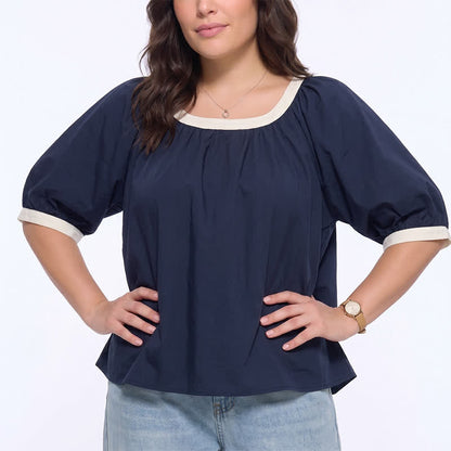 Contrast Trim Relaxed Everyday Blouse - image 7