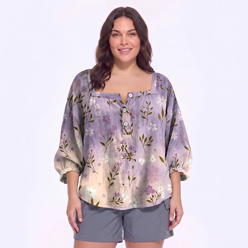 Plus Size Floral Square Neck Blouse - F - 5XL - image 13