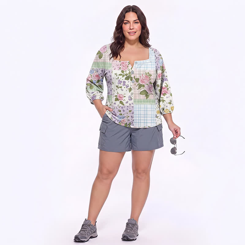 Plus Size Floral Square Neck Blouse - image 22