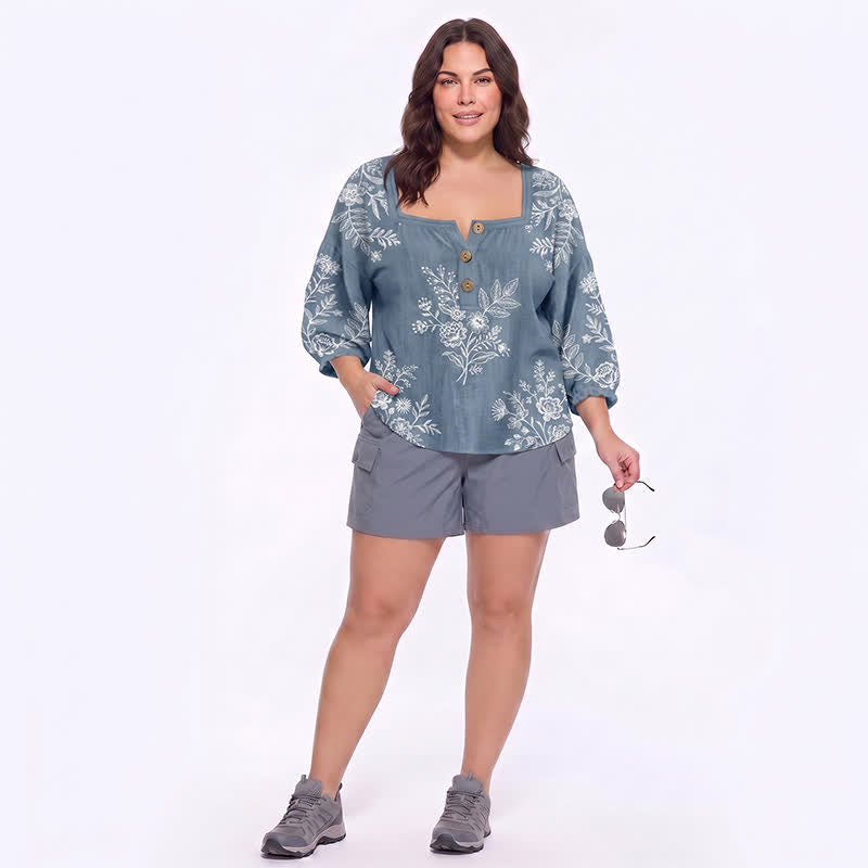 Plus Size Floral Square Neck Blouse - image 10
