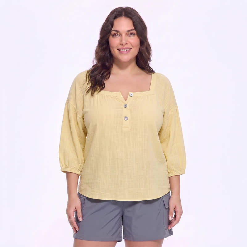 Plus Size Floral Square Neck Blouse - B - 5XL - image 0