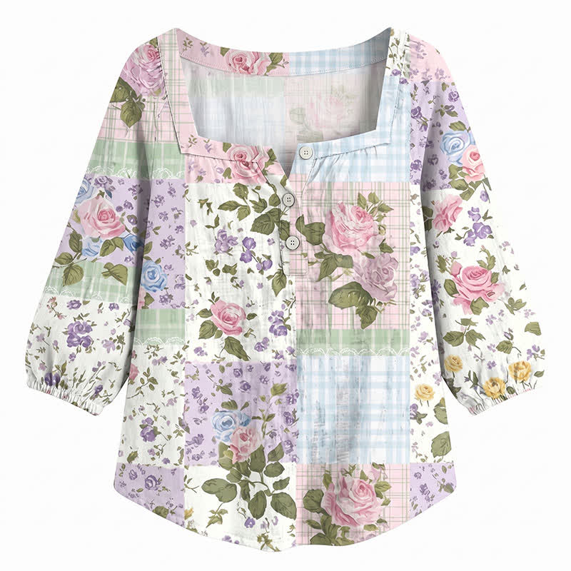 Plus Size Floral Square Neck Blouse - image 28