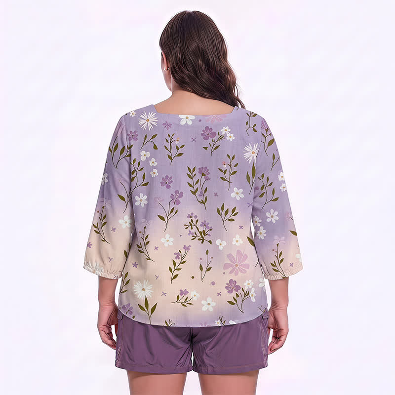 Plus Size Floral Square Neck Blouse - image 12