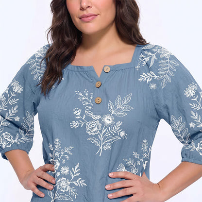 Plus Size Floral Square Neck Blouse - image 11