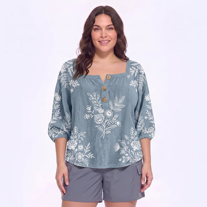 Plus Size Floral Square Neck Blouse - D - 5XL - image 8