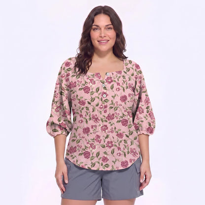 Plus Size Floral Square Neck Blouse - C - 5XL - image 16