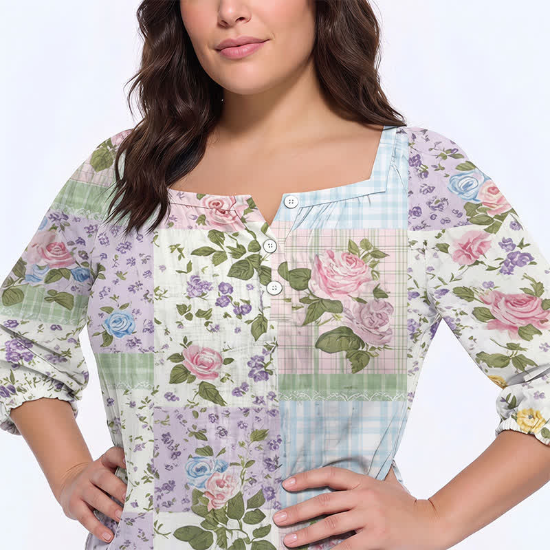 Plus Size Floral Square Neck Blouse - image 23