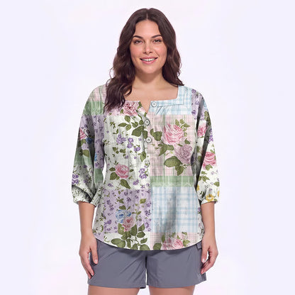 Plus Size Floral Square Neck Blouse - E - 5XL - image 20