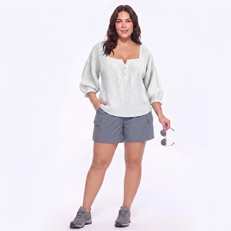 Plus Size Square Neck Button Front Casual Blouse - image 10