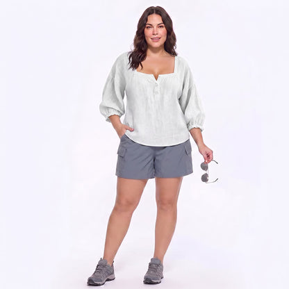 Plus Size Square Neck Button Front Casual Blouse - image 10