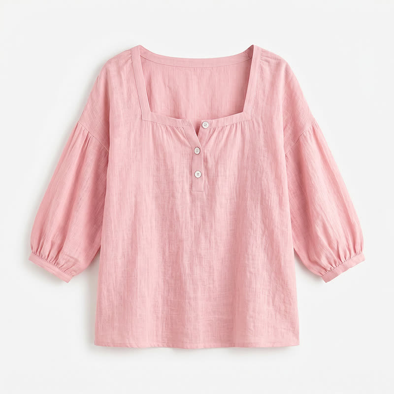 Plus Size Square Neck Button Front Casual Blouse - image 25