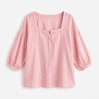 Plus Size Square Neck Button Front Casual Blouse - image 25