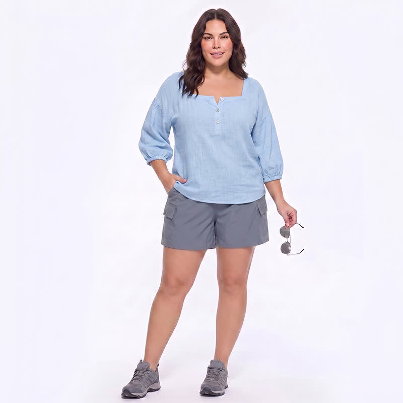 Plus Size Square Neck Button Front Casual Blouse - image 6