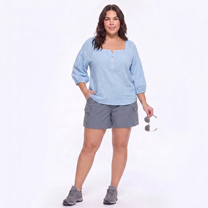 Plus Size Square Neck Button Front Casual Blouse - image 6