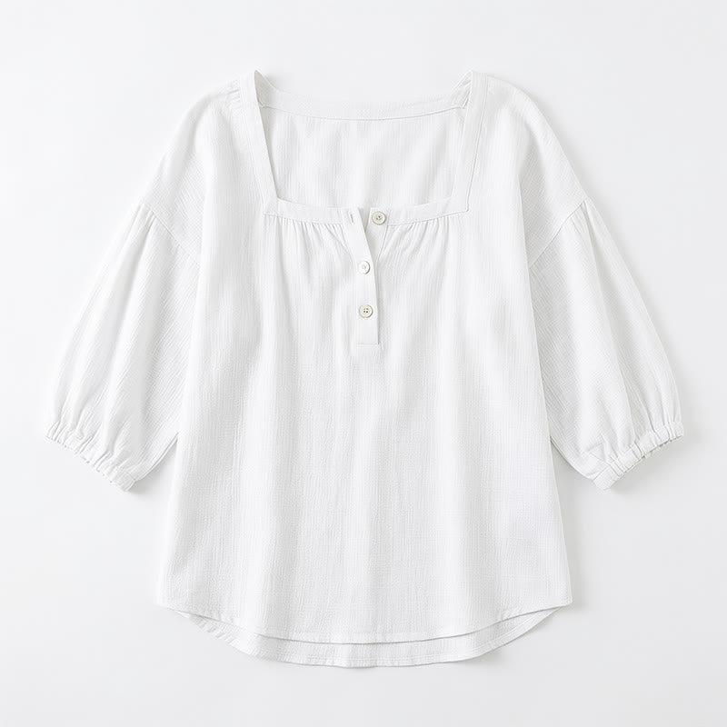 Plus Size Square Neck Button Front Casual Blouse - image 23