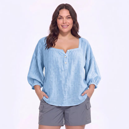 Plus Size Square Neck Button Front Casual Blouse - C - 5XL - image 4