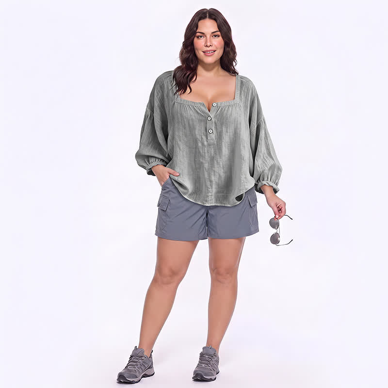 Plus Size Square Neck Button Front Casual Blouse - image 14