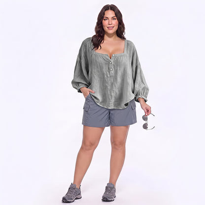Plus Size Square Neck Button Front Casual Blouse - image 14