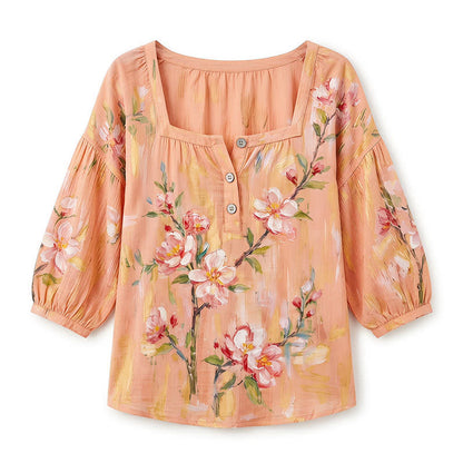 Plus Size Square Neck Button Front Casual Blouse - image 24