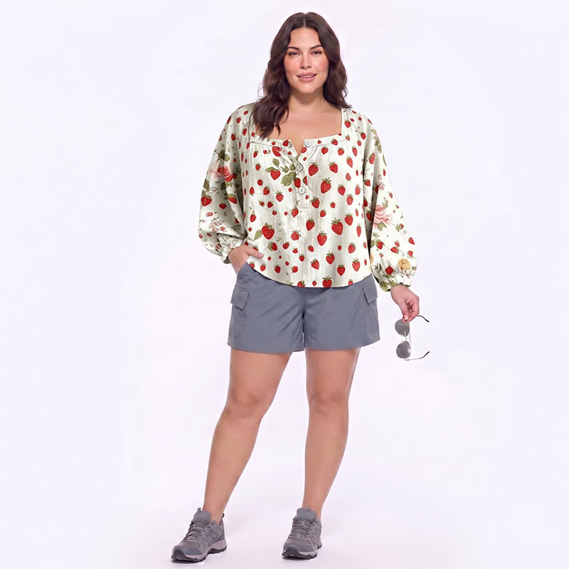 Plus Size Square Neck Button Front Casual Blouse - image 18