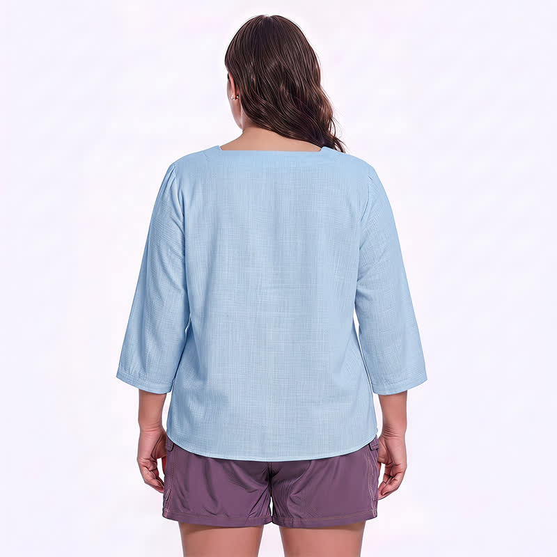 Plus Size Square Neck Button Front Casual Blouse - image 5